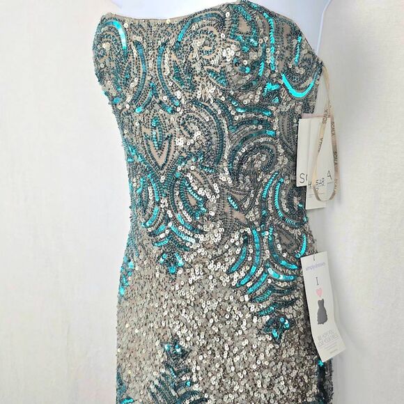 Scala Sequin Beaded Mini Dress 48528 Size 8 NWT Silver Teal - Picture 5 of 7